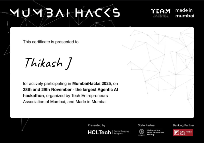 Mumbai Hacks 2025 Certificate
